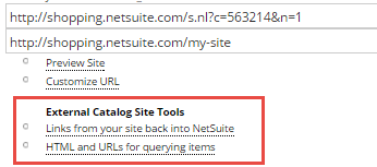 Exteranl Catalog Site Tools heading