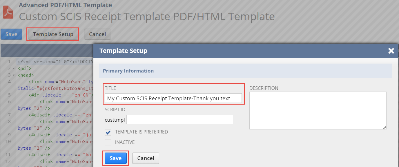 Custom SCIS Receipt Template PDF/HTML Template Setup