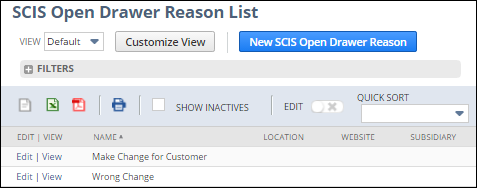 SCIS Open Drawer Reason List