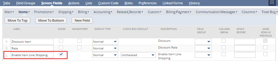 Enable Item Line Shipping checkbox