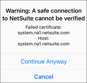 Connection Safety Warning for NetSuite Login