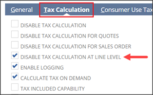Disable Tax Calculation at Line Level Option