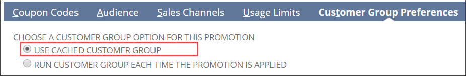 Customer Group Preferences subtab on the Promotions record