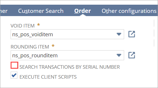 Order Subtab Search for Transaction by Serial Number Checkbox