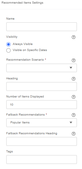 Recommended Items content area settings