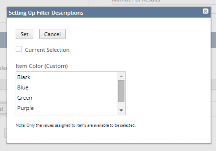 Setup for filter descriptions