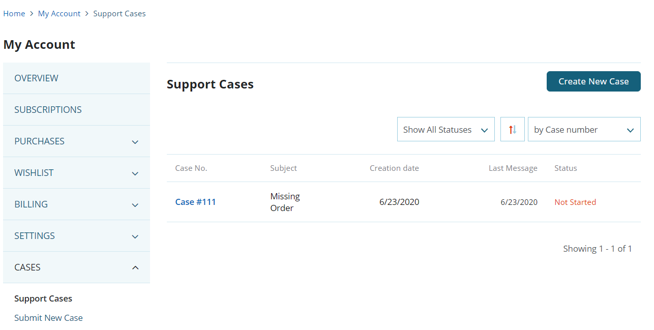 An example of the Support Cases list page.