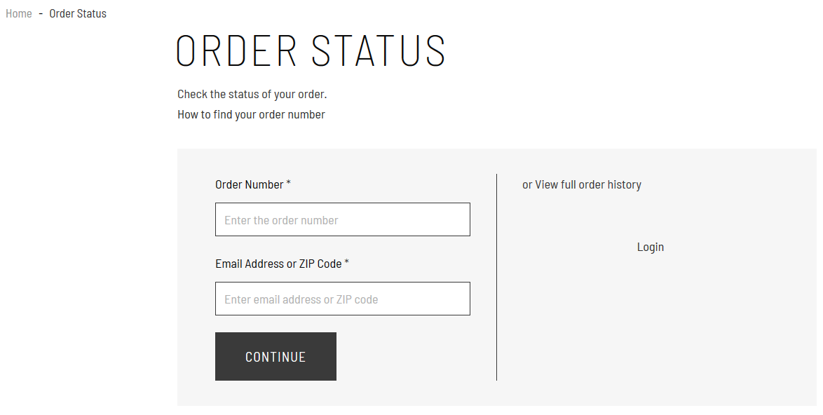 Initial Order Status page