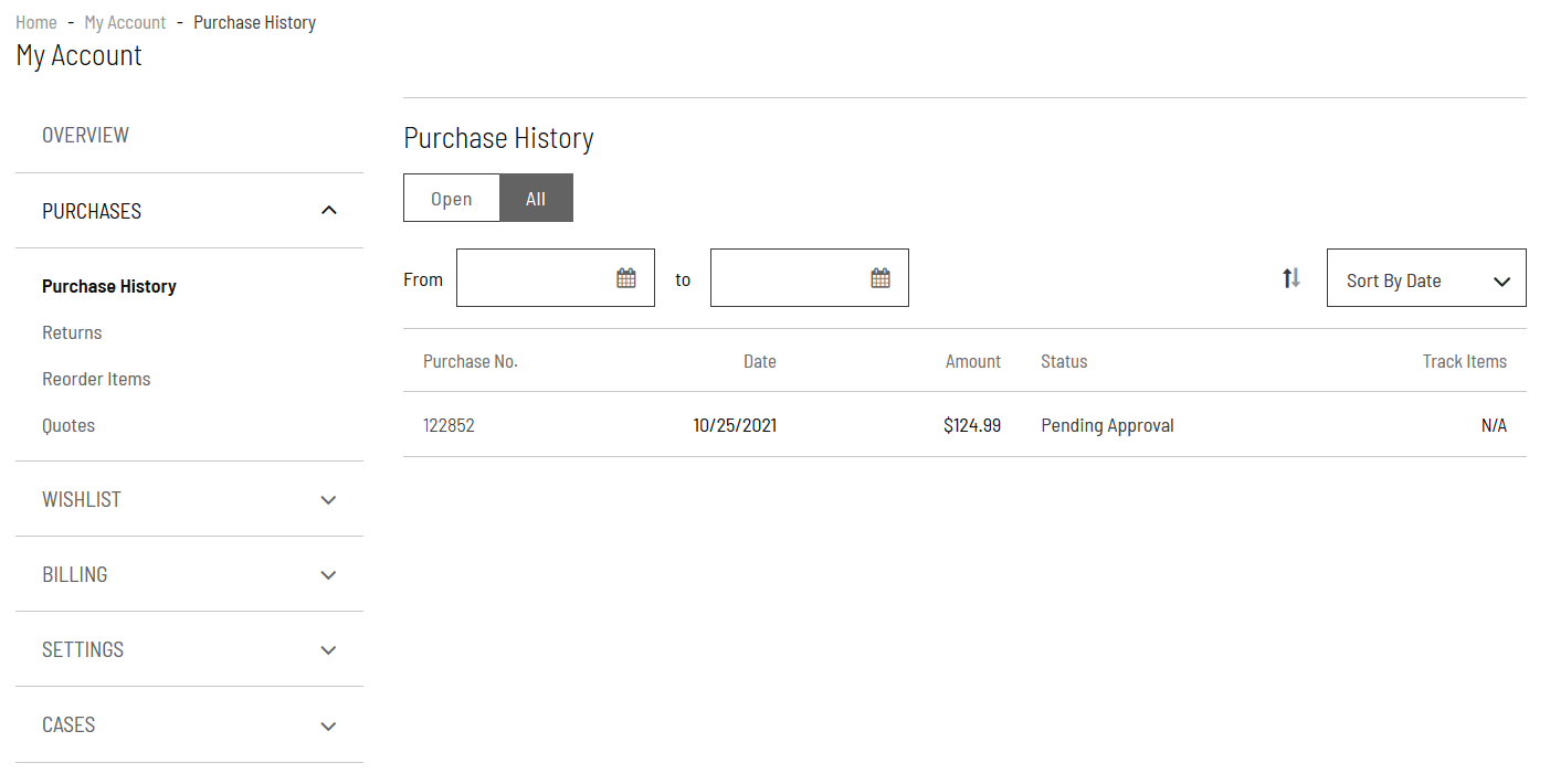 Purchase History page