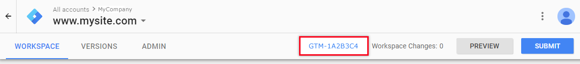GTM workspace, GTM ID.