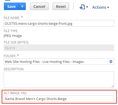 Alt image tag settings for product image.
