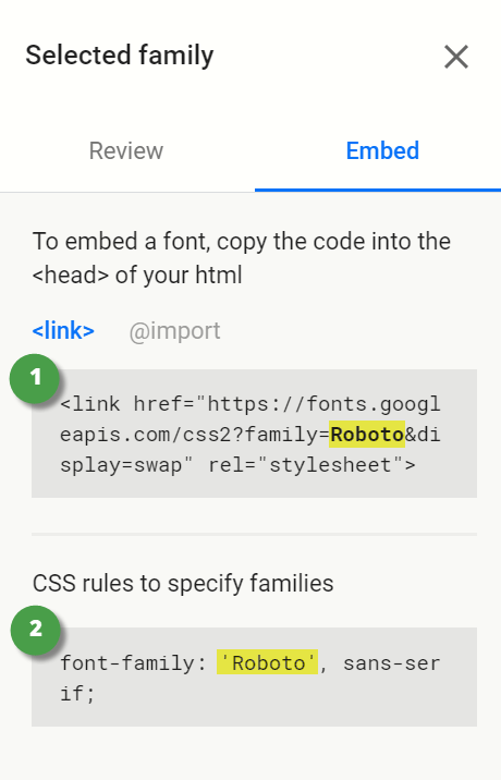 Google Font Familes Embed subtab