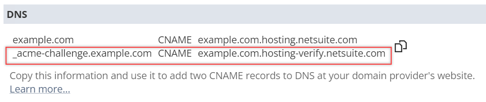 Example of DNS verification CNAME