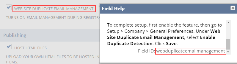 Shows an example of a Field ID displayed within the Field Help text.