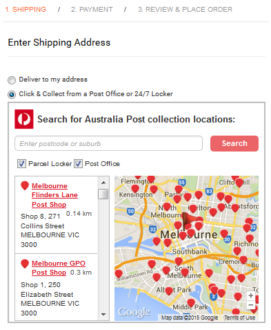 Screenshot of sample deployment of the Collections Widget on the Shipping page of a webstore