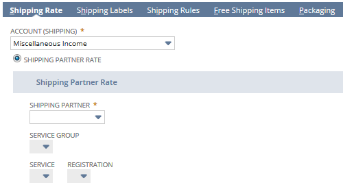 Screenshot of Shipping Partner Rate subtab