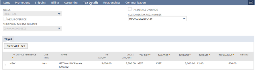 An example of tax details for export on payment of Integrated Goods and Services Tax