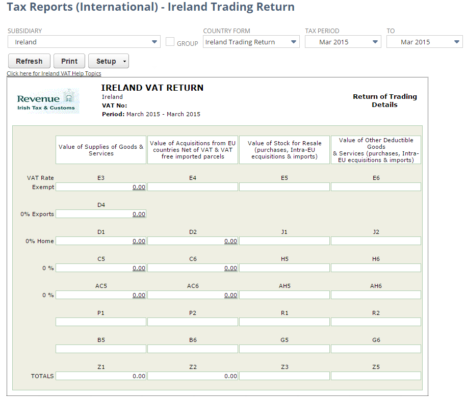 Screenshot of Ireland Annual VAT Return of Trading Details