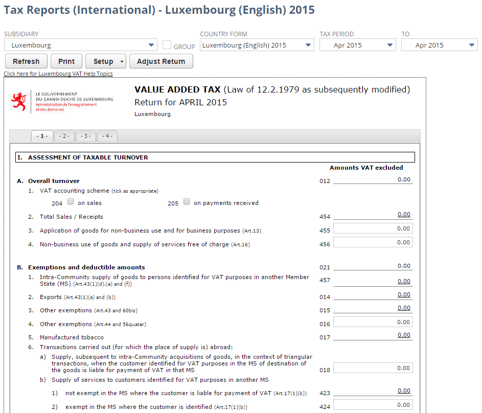 Screenshot of Luxembourg VAT Report