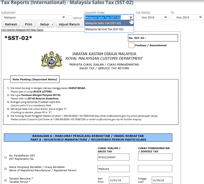 Malaysia Sales Tax Return