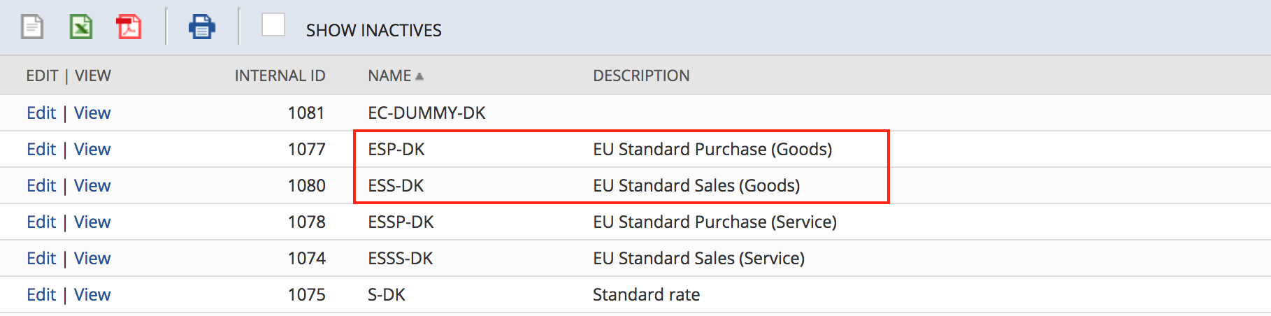 Split ES-DK tax code settings, ESS-DK for sales, ESP-DK for purchases.