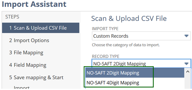 Import Assistant with NO-SAFT: 2Digit Mapping selected