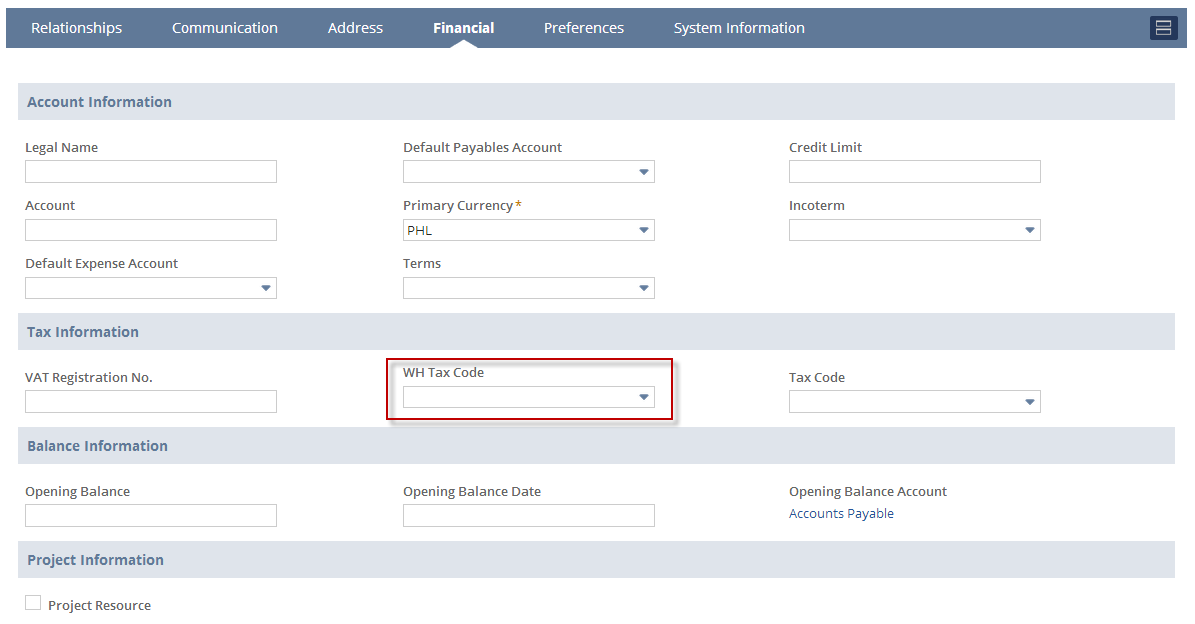 NetSuite Applications Suite Accounting for Creditable Withholding Tax