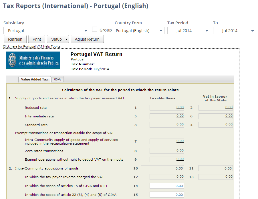 NetSuite Applications Suite Portugal VAT Report