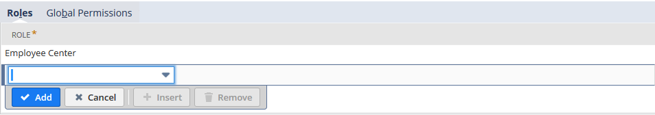 Screenshot of the Roles subtab that appears when verifying that an employee is assigned the Employee Center role.