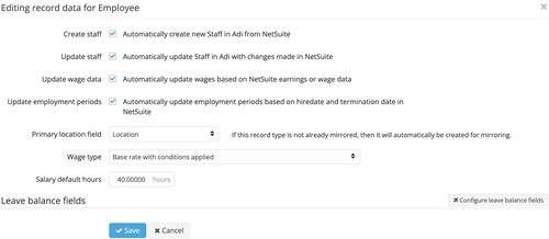 Adi Insights Configuration editing employee mirrored record