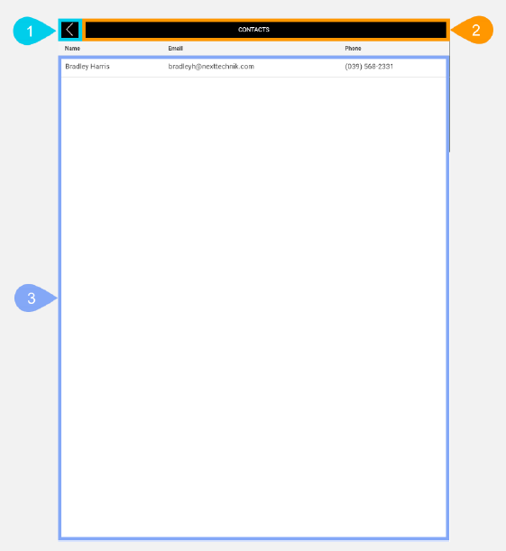 NextService Mobile contact list screen.
