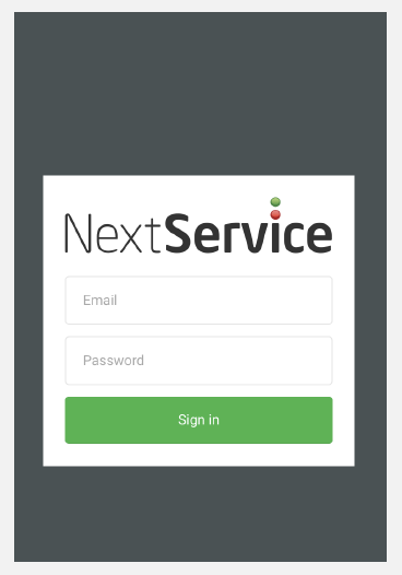 NextService Mobile login screen