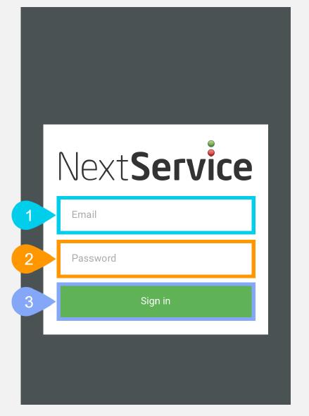 NextService Mobile login screen detail