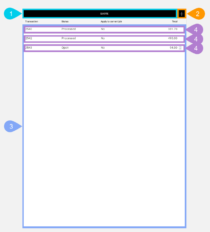 NextService Mobile quote item list screen.