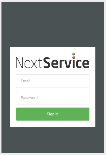 NextService Mobile login screen.
