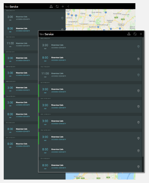 NextService Mobile task list screen