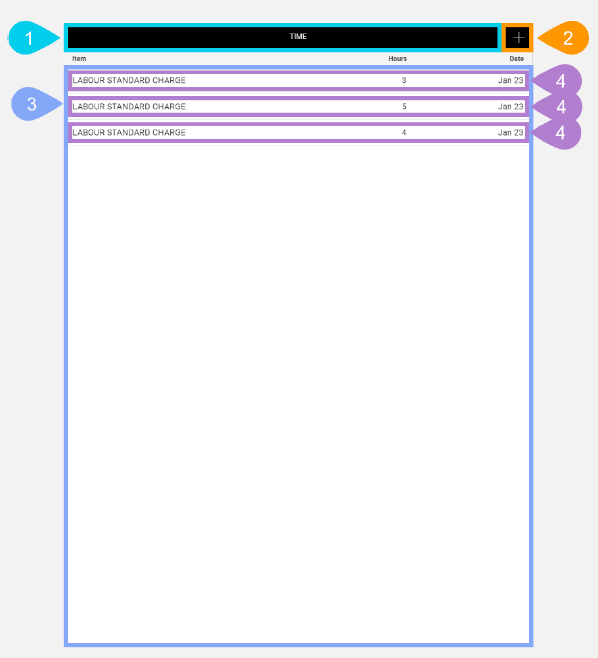 NextService Mobile time tab list.