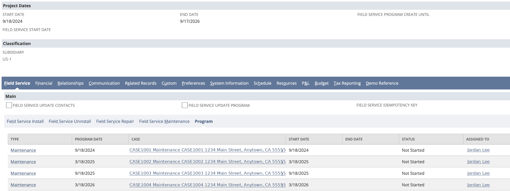 Program subtab example