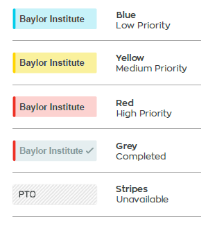 color coding in tasks showing priority and status