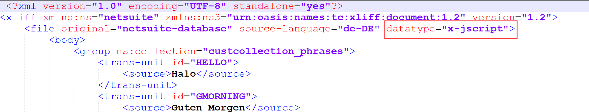 Export Collection Datatype Header Example