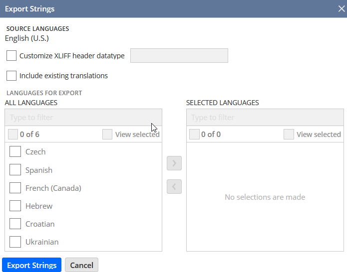 Manage Translations Export collections.