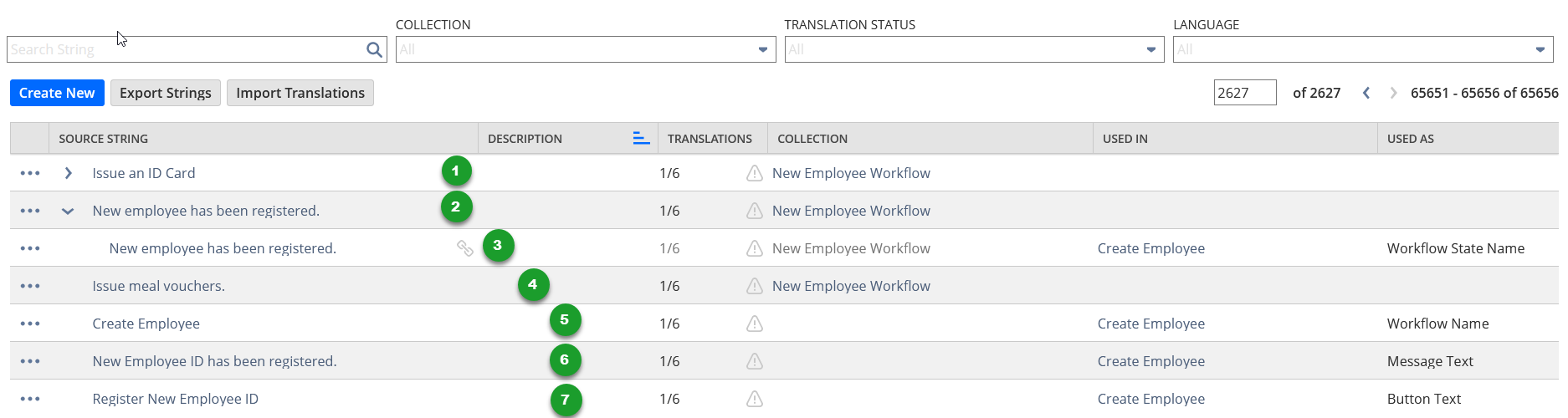Strings subtab on the Manage Translations page.
