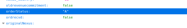 Purchase Order JSON order status field.