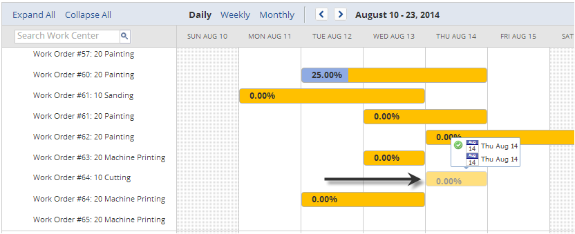 Screenshot of the Manufacturing Task Scheduler page after an update.