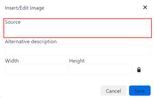 Image Properties popup window with the Picture icon outlined on WYSIWYG editor.