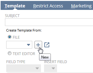 Screenshot of portion of the Template subtab with cursor positioned at the new icon