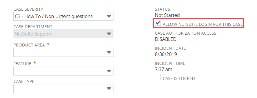 Allow NetSuite Login box on the Case page.