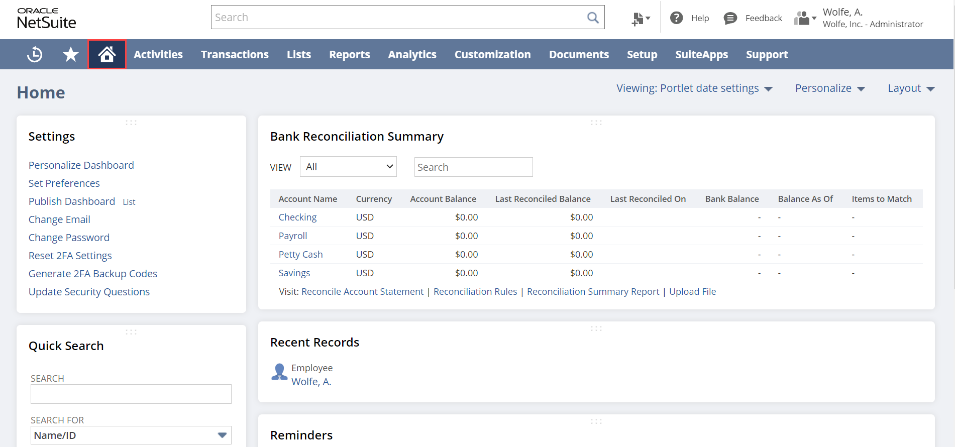 Netsuite Applications Suite The Home Page 0535