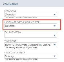 Language of the Help Center field on the General subtab.