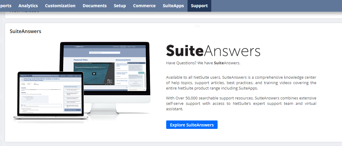 SuiteAnswers link on the SuiteAnswers portlet.